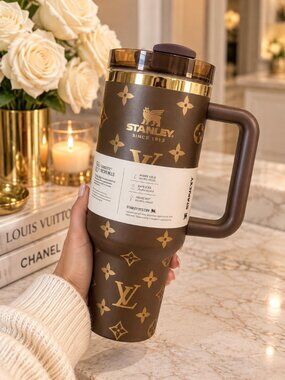 Chocolate Brown & Gold Stanley Quencher Tumbler | NEW